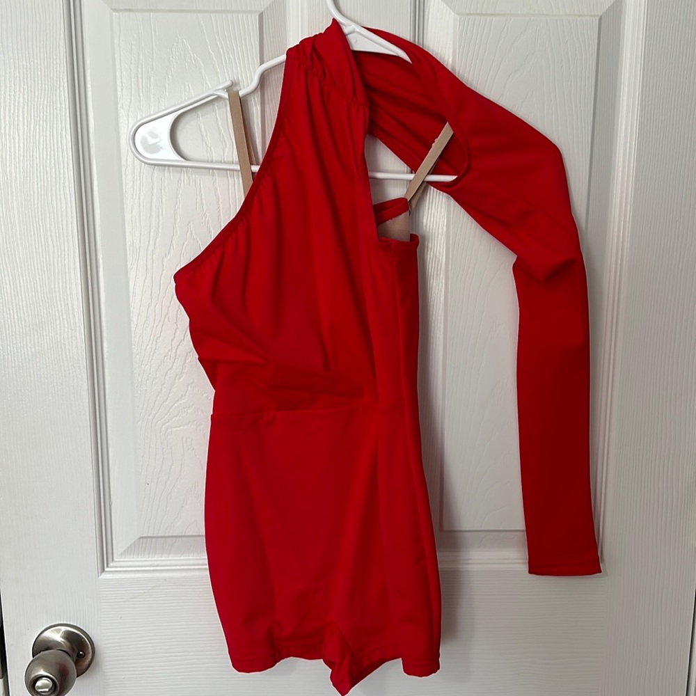 Red One Sleeve Wraparound Balera Dance Costume Size Medium Child
